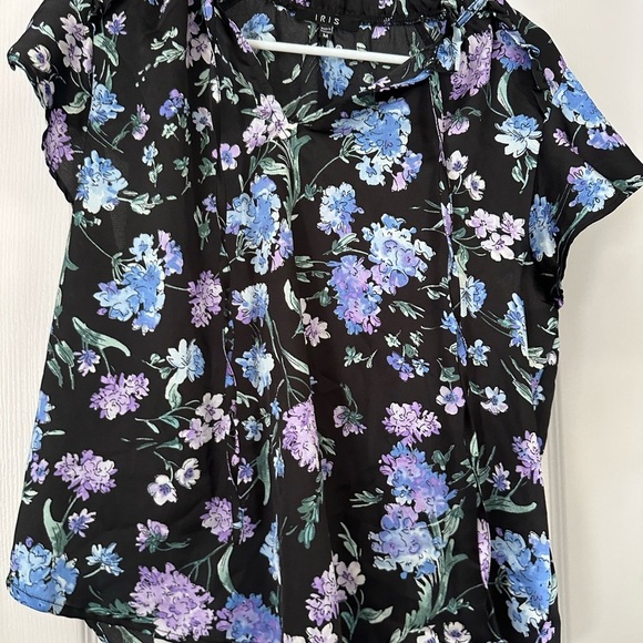 iris Tops - Iris Black and Blue Floral Blouse